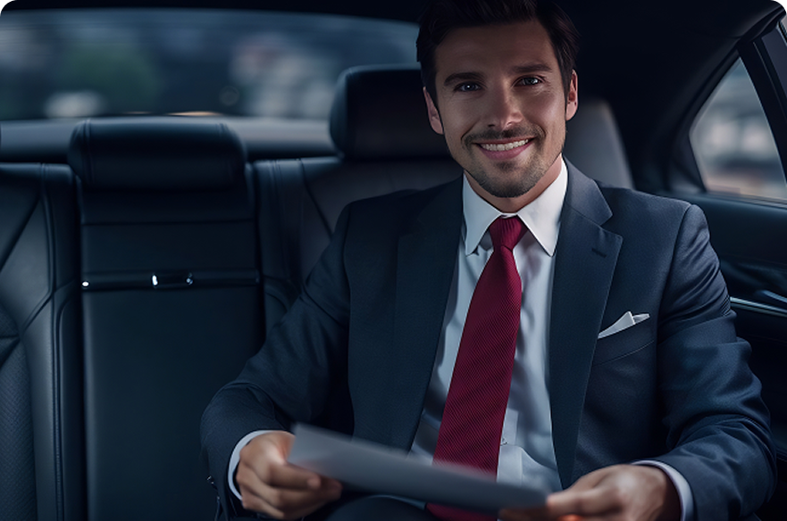 Servicio exclusivo para desplazamientos en la ciudad condal. Ejecutivo viajando con comodidad en coche privado.